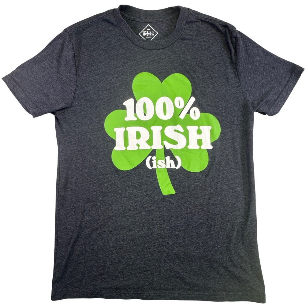 Well Worn Mens Large 100% Irish (ish) Shamrock Graphic T-Shirt Heather Grey
